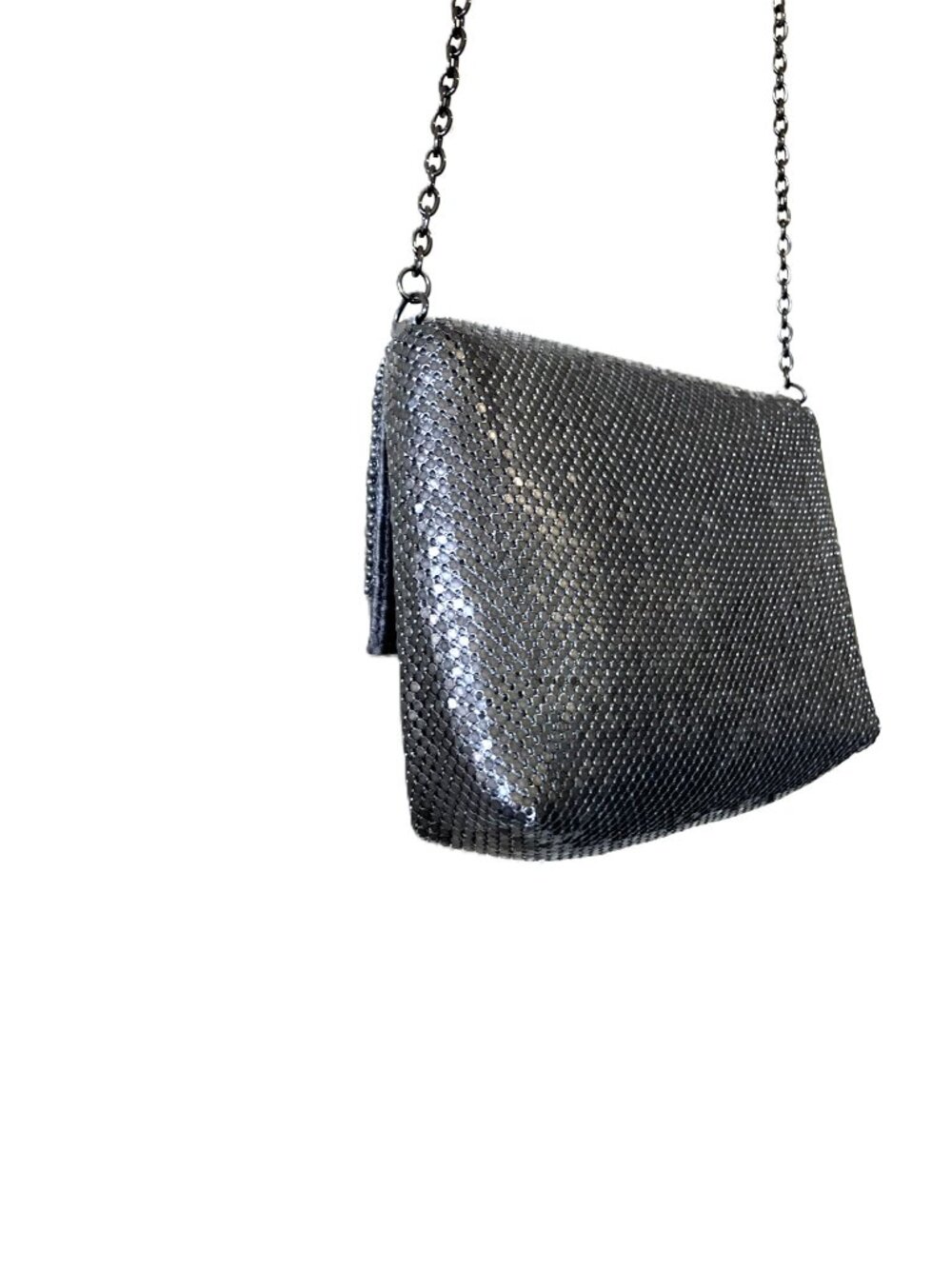 Jessica McClintock Silver Metal Mesh Chain Crossbody Clutch Bag | Bow Detail - Picture 6 of 12